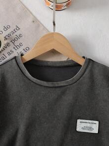 SHEIN Tween Girl Casual Summer Round Neck Short Sleeve Loose T-Shirt + Straight Leg Shorts Gray Distressed Washed Loose Set - Light Grey - View 5