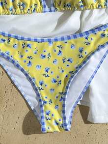 Swim Mod 夏季女款兩件式泳衣套裝，龍蝦印花拼接條紋時尚甜美海灘度假風 - 彩色 - 查看 6