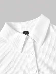 SHEIN MOD Woman Cotton Ribbed Solid Collared Short Sleeve Crop White Preppy Streetwear Y2k Basic Casual Top Daily Wear Back To School Spring Summer Golf - White - View 4