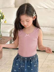 DAZY Young Girls Fitted 3 Pieces Set With Bow Decor Tank Top, Autumn Summer - Multicolor - View 2
