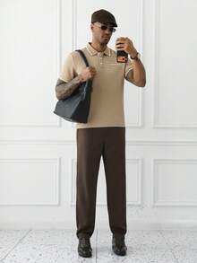 HUEFORM Men's Short Sleeve Casual Textured Fabric Business POLO Shirt - Khaki - View 3