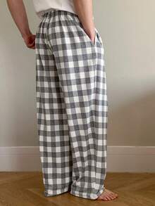 DAZY Men's Plaid Pajama Pants For Spring Home Wear, Fall, Winter - Grey - View 2