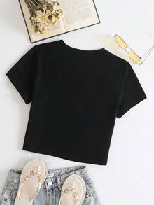 IslaSuriya Solid Round Neck Tee - Black - View 2