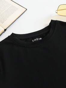 IslaSuriya Solid Round Neck Tee - Black - View 3