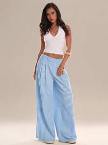 Avantive Women's Casual Loose Light Blue Wide Leg Long Pants Vacation Summer - Baby Blue - View 6