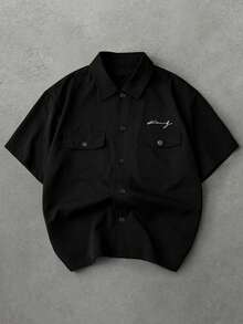PAVTROS Men's Collegiate Style Printed Short Sleeve Shirt - Black - View 4