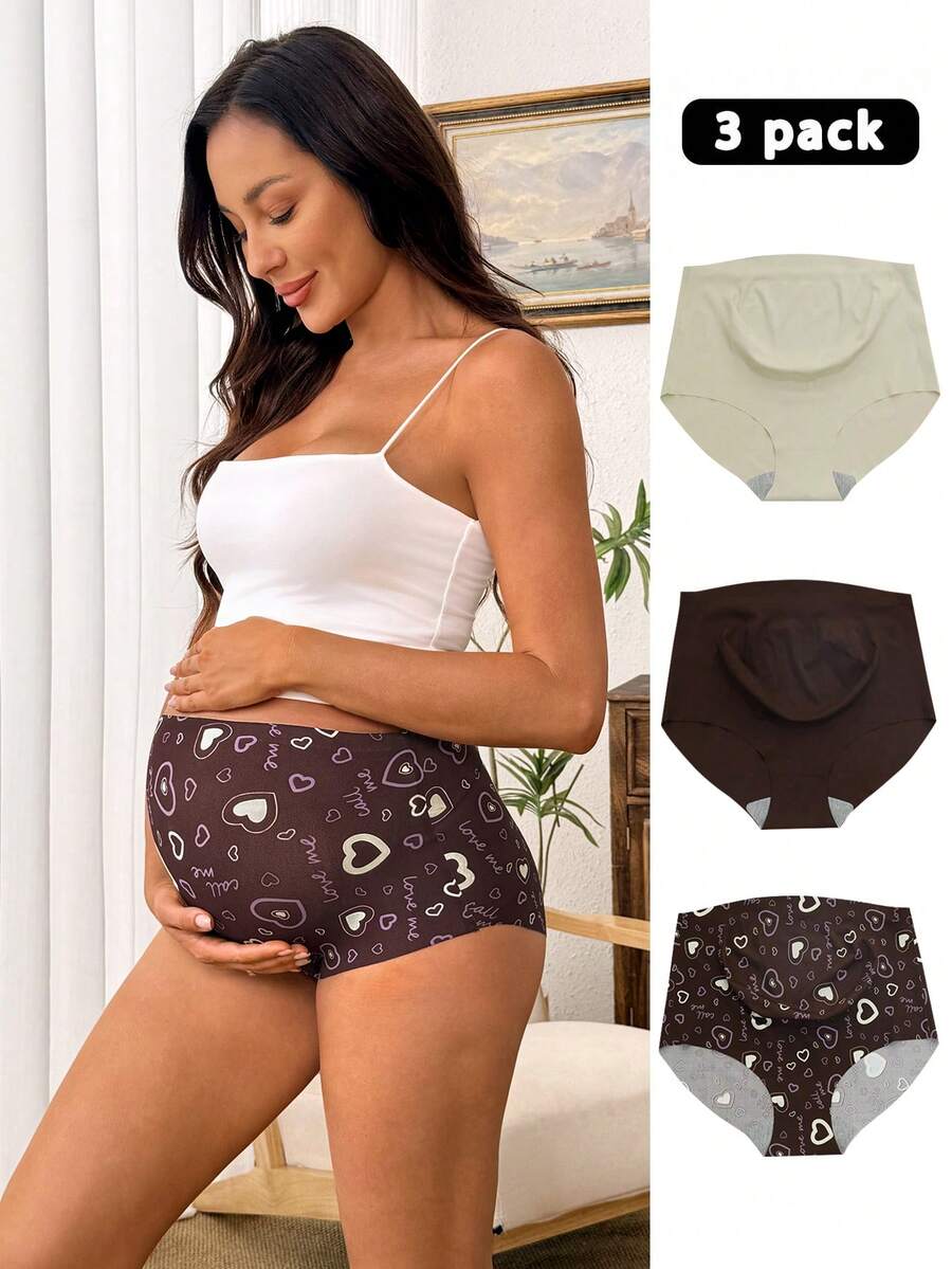 SHEIN 3pcs/Set Maternity Underwear, Solid Color And Printed Design Seamless - Multicolor - View 1