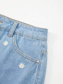GlowEve 女款夏季刺繡牛仔短褲 - 淺色水洗藍 - 查看 6