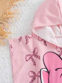SHEIN Áo khoác trùm đầu họa tiết động vật dễ thương cho bé gái, phù hợp cho kỳ nghỉ, đi biển - Hồng - Xem 4