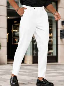 Manfinity Mode Men's Solid Color Simple Daily Slim Fit Suit Pants Formal, Ceremony - White - View 4
