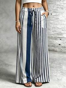 Selamara Summer Vacation Geometric Asymmetrical Print Loose Plus Size Casual Pants Fall - Multicolor - View 4