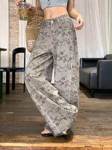DAZY Pantalon long droit ample taille moyenne pour femme, style complet, effet gris, avec tops mignons, pour sortir en soirée, été, street - Gris - Voir 4