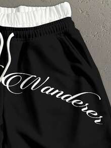 Salvezio OEM Men's Letter Print Double Layer Waist Sweatpants - Black - View 4