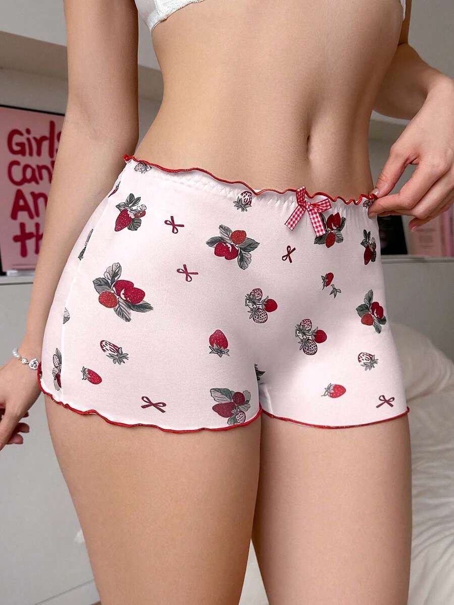 PetitDoll Women's Sweet Strawberry Bow Contrast Color Ruffle Edge Design Series Hipster Panties - Pink - View 1