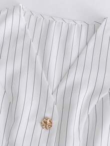 SHEIN Franclia Women's Summer Casual Commute Striped Vest & Long Pants Suit Set - White - View 3
