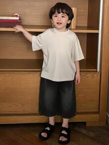 DAZY Straight Knee Length Washed Casual Young Boys Denim Shorts Summer - Black - View 3