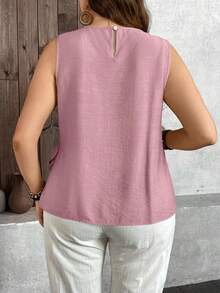 SHEIN LUNE 大尺碼女款素色休閒無袖側綁帶上衣 - 粉色 - 查看 2
