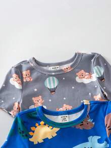 [4 Set, Dikirim 2 Set Secara Acak] Baju Tidur Bayi Laki-laki Musim Panas Rajut Leher Bulat Lengan Pendek Motif Kartun Beruang Awan Dinosaurus Terlaris Disukai Anak-anak Cetak Digital Motif Lucu 4 Potong Set Kombinasi Set Multi-Potong Piyama Pakaian Santai Ketat - MultiWarna - View 5