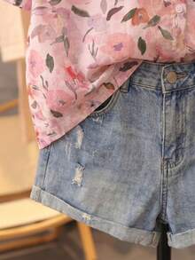 Divinelle 女款春夏花卉印花鈕扣開襟短袖翻領襯衫上衣，百搭透氣輕盈，適合海邊度假與休閒穿搭 - 粉色 - 查看 7