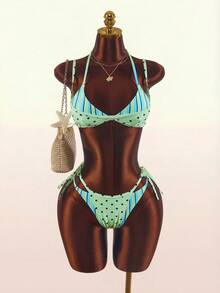 Amplova Women's Polka Dot Patchwork Striped Sexy 2 In 1 Swimsuit Set, Suitable For Summer Beach Vacation - Multicolor - View 4