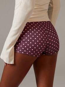 Athîral Women's Casual Polka Dot Print Low Waist Shorts, Summer - Coffee Brown - View 2