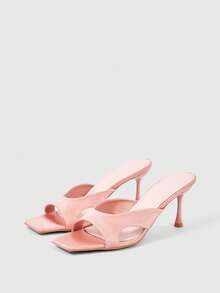 Sleekvia Women's Thin High-Heeled Sandals, Square Toe, Cut-Out One-Piece, Elegant, Sexy, Comfortable For Commuting Summer - Pink - View 5