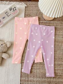 SHEIN 女嬰全印花休閒百搭日常外出冬季長褲3件套 - 彩色 - 查看 7