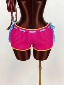 Amplova 2026 New Dopamine Color Vacation Women's Knit Mini Shorts - Hot Pink - View 10