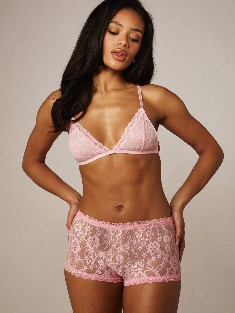 MISSGUIDED Baby Pink Floral Lace Boyshorts Intimate Undergarment Lingerie Delicate Sheer Feminine Underwear Comfort Fit Low Rise