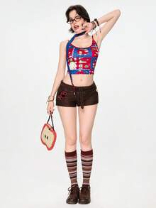 Sweetness Spring/Summer Vacation Handmade Cute Apple Print Red White And Blue Design Women's Tank Top, Suitable For Island Vacation, Date, Valentine's Day Y2k - Multicolor - View 8