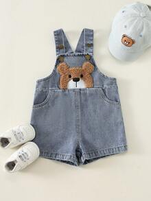 SHEIN Baby Jungen Baby Mädchen Sommer Lässig Süß Denim Latzhose Bären Latzhose Süße Latzhose - Verschiedenfarbig - Übersicht 4