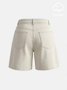 lacRébo High Waisted Denim Shorts With Wide Leg French Chic Spring Summer Style Cotton Daily Casual Going Out Holiday Beige - Khaki - View 7