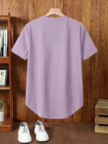 HIMLAND Men's Summer Casual Solid Color Short Sleeve T-Shirt - Mauve Purple - View 2