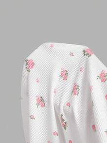 SHEIN MOD 女款長版貼身洋裝，2合1設計，荷葉邊裙襬與甜美碎花 - 白色 - 查看 8