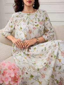 Al Najma 女款優雅花卉印花阿拉伯風洋裝，適合晚宴、聚會、生日 - 彩色 - 查看 7