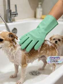 Pet Bathing Glove, Silicone Massage Brush For Dogs And Cats, Pet Bath Scrubber Supplies - Green - View 1