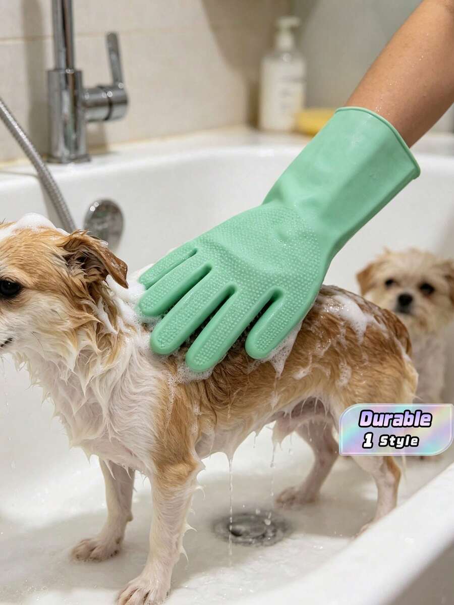 Pet Bathing Glove, Silicone Massage Brush For Dogs And Cats, Pet Bath Scrubber Supplies - Green - View 1