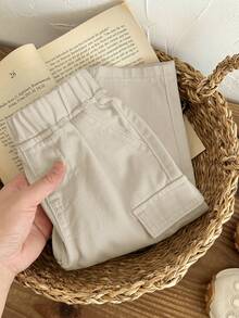 SHEIN LMoss Kids Celana Jeans Putih Model Pas Badan dan Meruncing untuk Bayi Laki-laki - Khaki - View 4