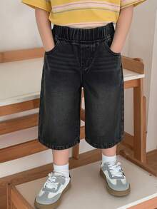 DAZY Straight Knee Length Washed Casual Young Boys Denim Shorts Summer - Black - View 1