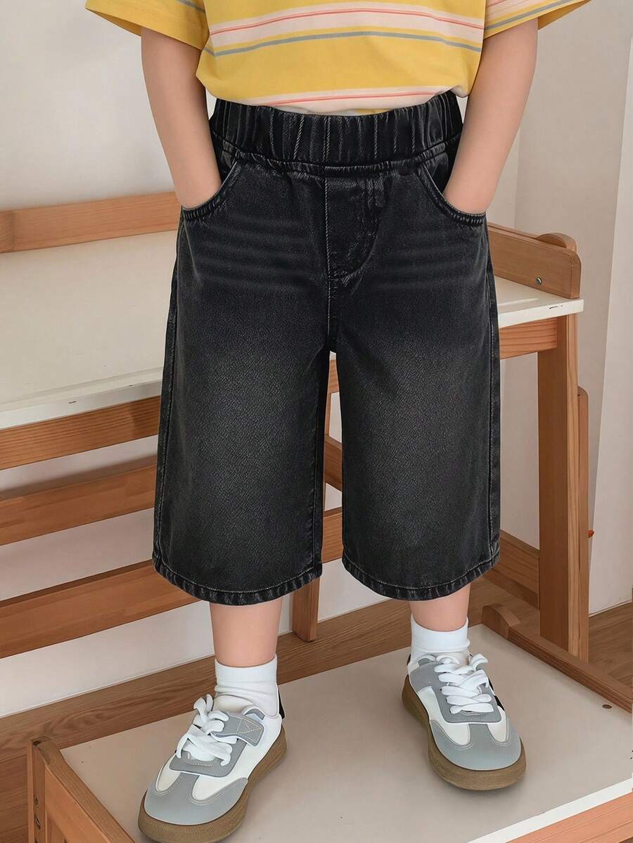 DAZY Straight Knee Length Washed Casual Young Boys Denim Shorts Summer - Black - View 1