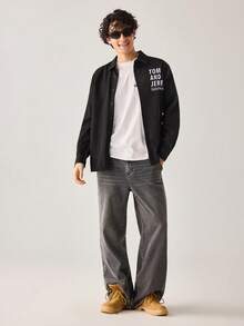 Strevion TOM & JERRY Men's Casual Curious Tom Print Long Sleeve Shirt - Black - View 8