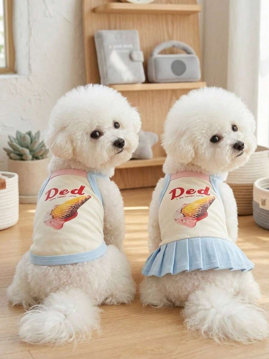 PETSIN 1PC New Cartoon Pet Vest, Spring Summer Clothes For Small Dogs Cats Teddy Pomeranian Poodle - Baby Blue - View 1