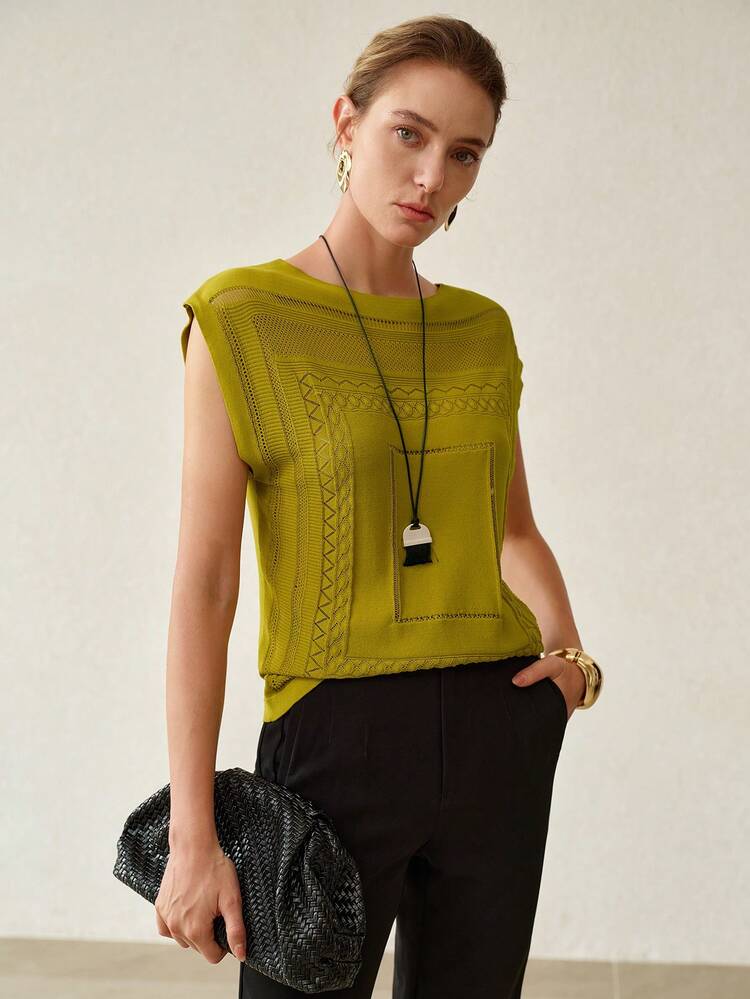SPRING/SUMMER ELEGANT POINTELLE KNIT TOP