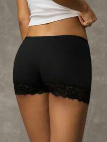 Esseday Solid Lace Trim Antiexposure Antiexposure Shorts - Black - View 2