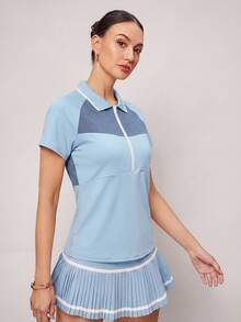 Activina Women's Contrast Color Lapel Short Sleeve Sports Polo Shirt Suitable For Sports And Fitness - Baby Blue - View 6