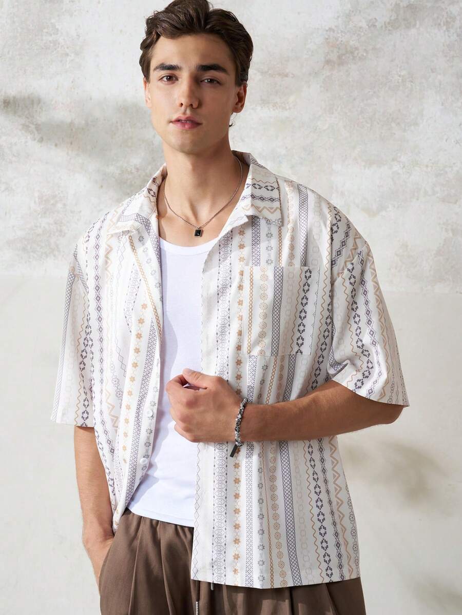 TONEVAULT 男士夏季度假印花短袖衬衫 - 彩色 - 查看 1