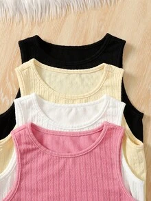 SHEIN 青少年女孩針織素色修身休閒圓領無袖背心上衣 - 彩色 - 查看 2