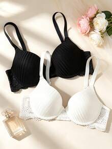 EmpressEnvy 2pcs/Set Bra Lingerie Wanita dengan Hiasan Renda - MultiWarna - View 6