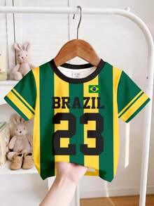 Top de manga corta con cuello redondo minimalista casual para bebé niña en verano, camiseta tipo jersey de ropa deportiva y streetwear vintage para festival de verano para bebé niña - Multicolor - Ver 5