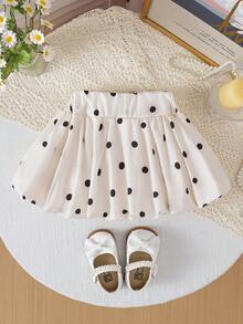 SHEIN Elladie kids 2026新款女童黑白波點苞裙，甜美蝴蝶結設計高腰A字裙，清新俏皮百搭小女孩裙 - 黑與白 - 查看 2